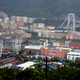 The collapsed bridge across train lines in the port city of Genoa.